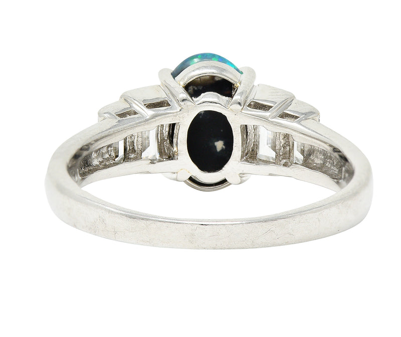 Black Opal Cabochon 0.47 CTW Diamond Platinum Gemstone RingRings - Wilson's Estate Jewelry