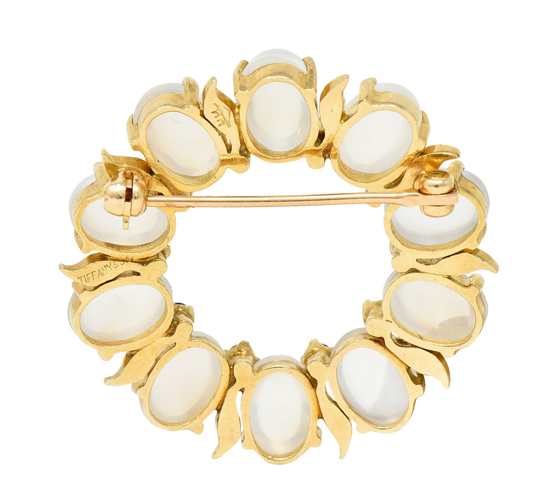 Tiffany & Co. Retro Sapphire Moonstone 14 Karat Gold Wreath BroochBrooches & Lapel Pins - Wilson's Estate Jewelry