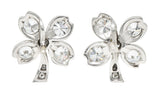 1950's Mid-Century 2.80 CTW Diamond 18 Karat White Gold Vintage Four Leaf Clover Floral Earrings Wilson's Estate Jewelry
