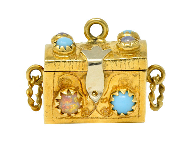 Vintage Glass 18 Karat Two-Tone Gold Treasure Chest Charmcharm - Wilson's Estate Jewelry