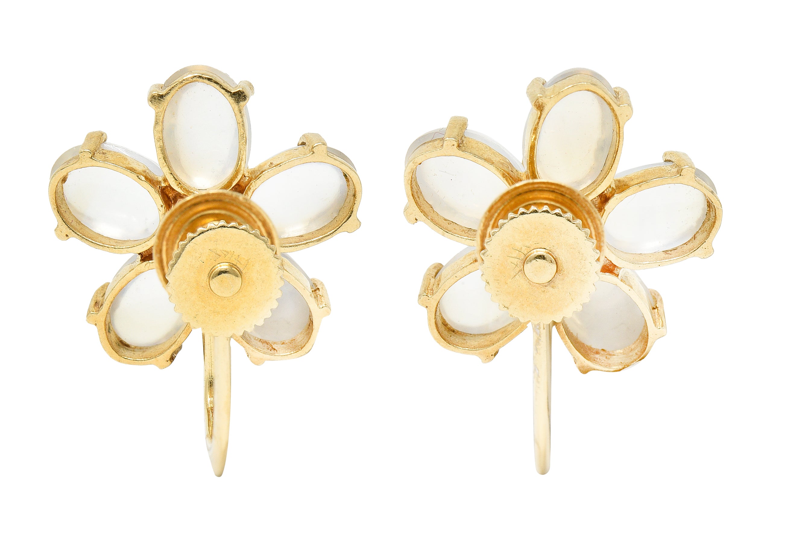 Tiffany & Co. Retro Sapphire Moonstone 14 Karat Gold Flower Screwback EarringsEarrings - Wilson's Estate Jewelry