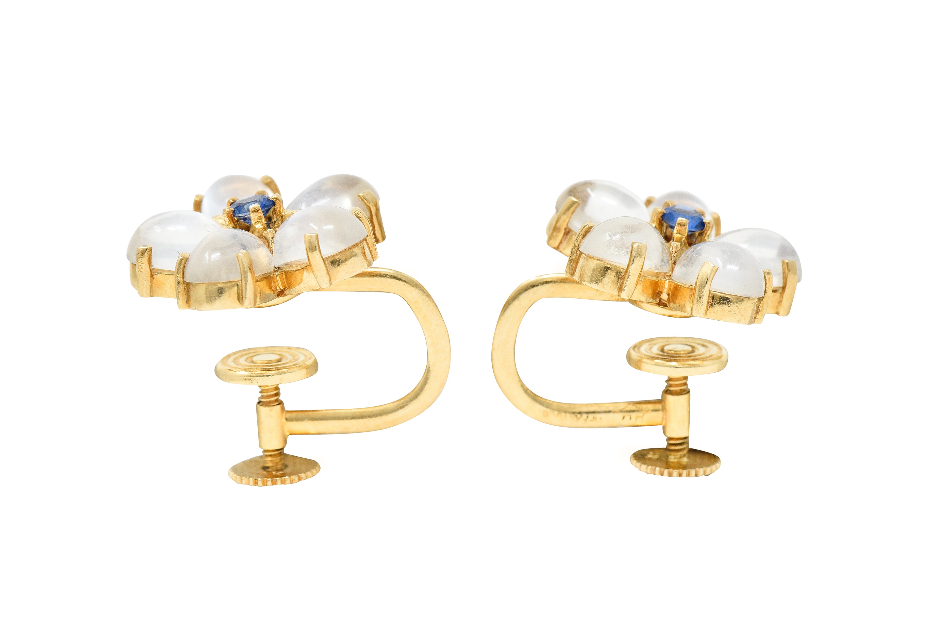 Tiffany & Co. Retro Sapphire Moonstone 14 Karat Gold Flower Screwback EarringsEarrings - Wilson's Estate Jewelry