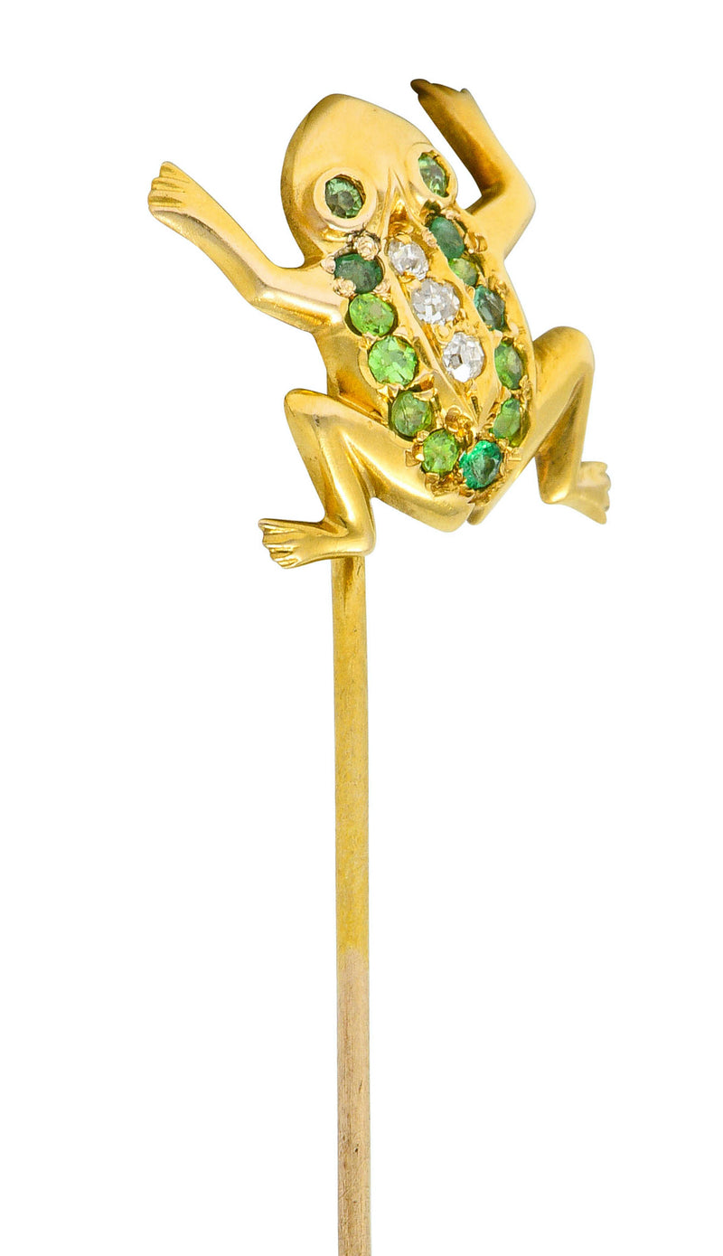 Art Nouveau Diamond Demantoid Garnet 14 Karat Gold Frog StickpinStick Pin - Wilson's Estate Jewelry