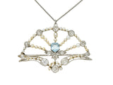 1910 Frank Walter Lawrence Pearl Diamond Platinum Fanned Pendant Brooch NecklaceNecklace - Wilson's Estate Jewelry