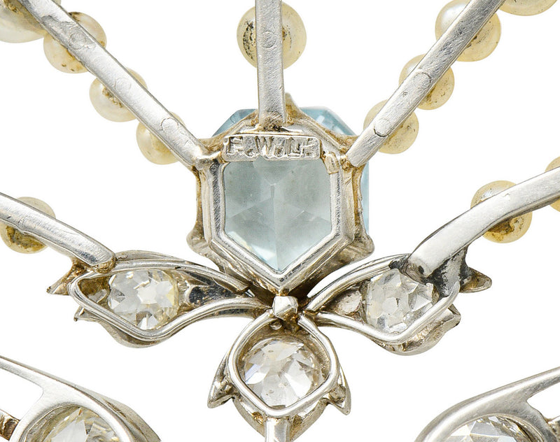 1910 Frank Walter Lawrence Pearl Diamond Platinum Fanned Pendant Brooch NecklaceNecklace - Wilson's Estate Jewelry