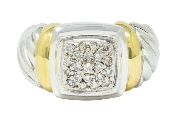 David Yurman Pave Diamond 18 Karat Gold Silver Noblesse RingRing - Wilson's Estate Jewelry