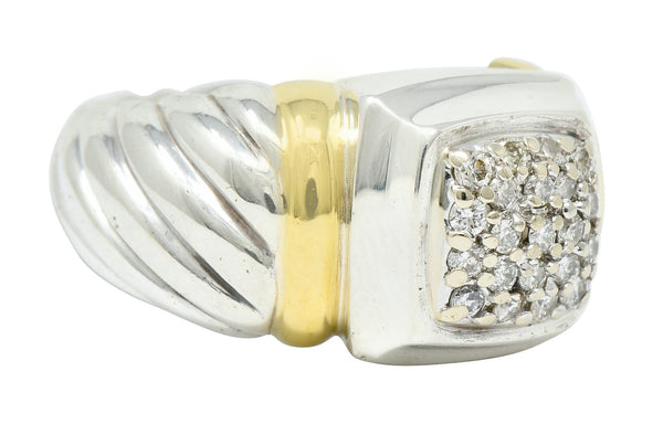 David Yurman Pave Diamond 18 Karat Gold Silver Noblesse RingRing - Wilson's Estate Jewelry