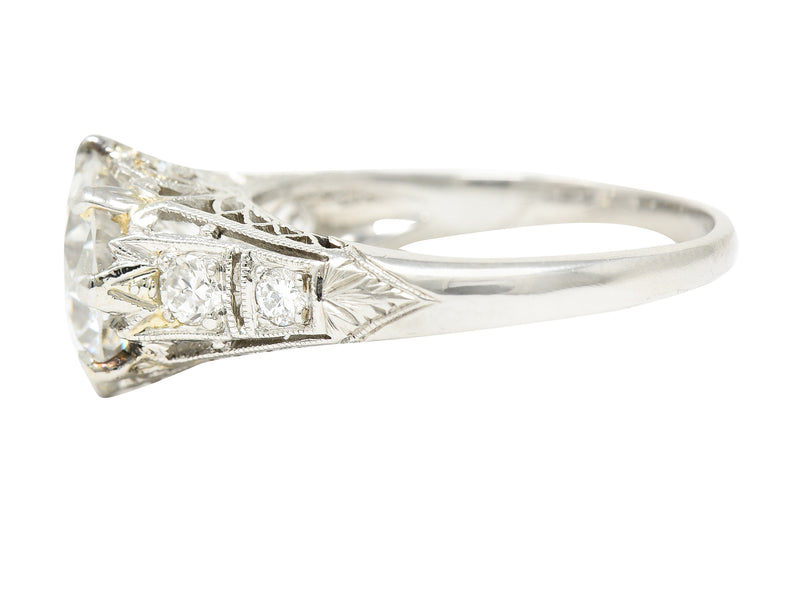 Art Deco 2.46 CTW Old European Cut Diamond Platinum Lotus Vintage Engagemqent Ring GIA Wilson's Estate Jewelry