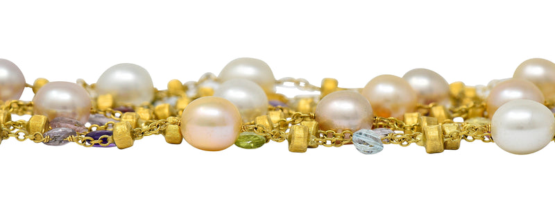 Marco Bicego Italian Multi-Gem Peridot Pearl 18 Karat Gold Paradise Strand Braceletbracelet - Wilson's Estate Jewelry
