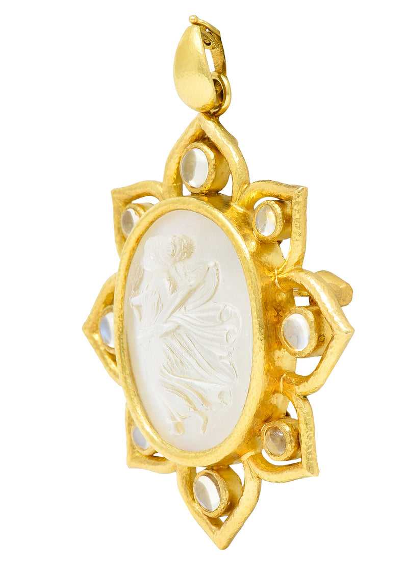 Elizabeth Locke Moonstone Venetian Glass Mother-Of-Pearl 18 Karat Gold Goddess Enhancer Pendant BroochBrooches & Lapel Pins - Wilson's Estate Jewelry