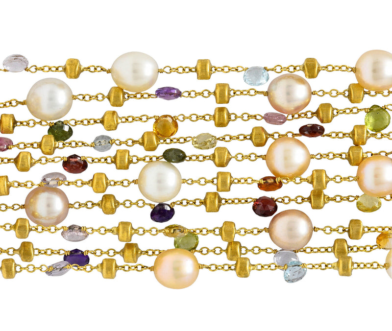 Marco Bicego Italian Multi-Gem Peridot Pearl 18 Karat Gold Paradise Strand Braceletbracelet - Wilson's Estate Jewelry