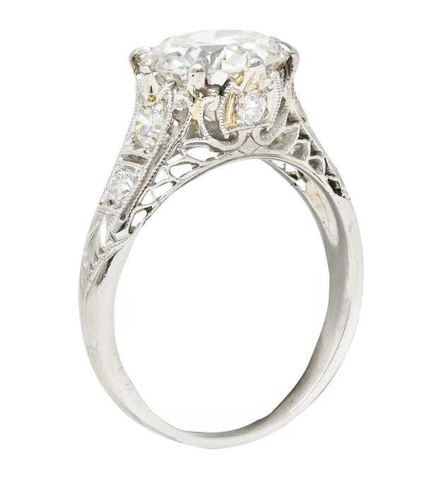 Art Deco 2.46 CTW Old European Cut Diamond Platinum Lotus Vintage Engagemqent Ring GIA Wilson's Estate Jewelry