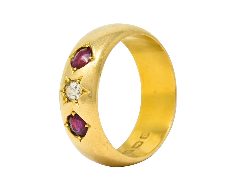 British Victorian Ruby Diamond 18 Karat Gold Gypsy Band RingRing - Wilson's Estate Jewelry