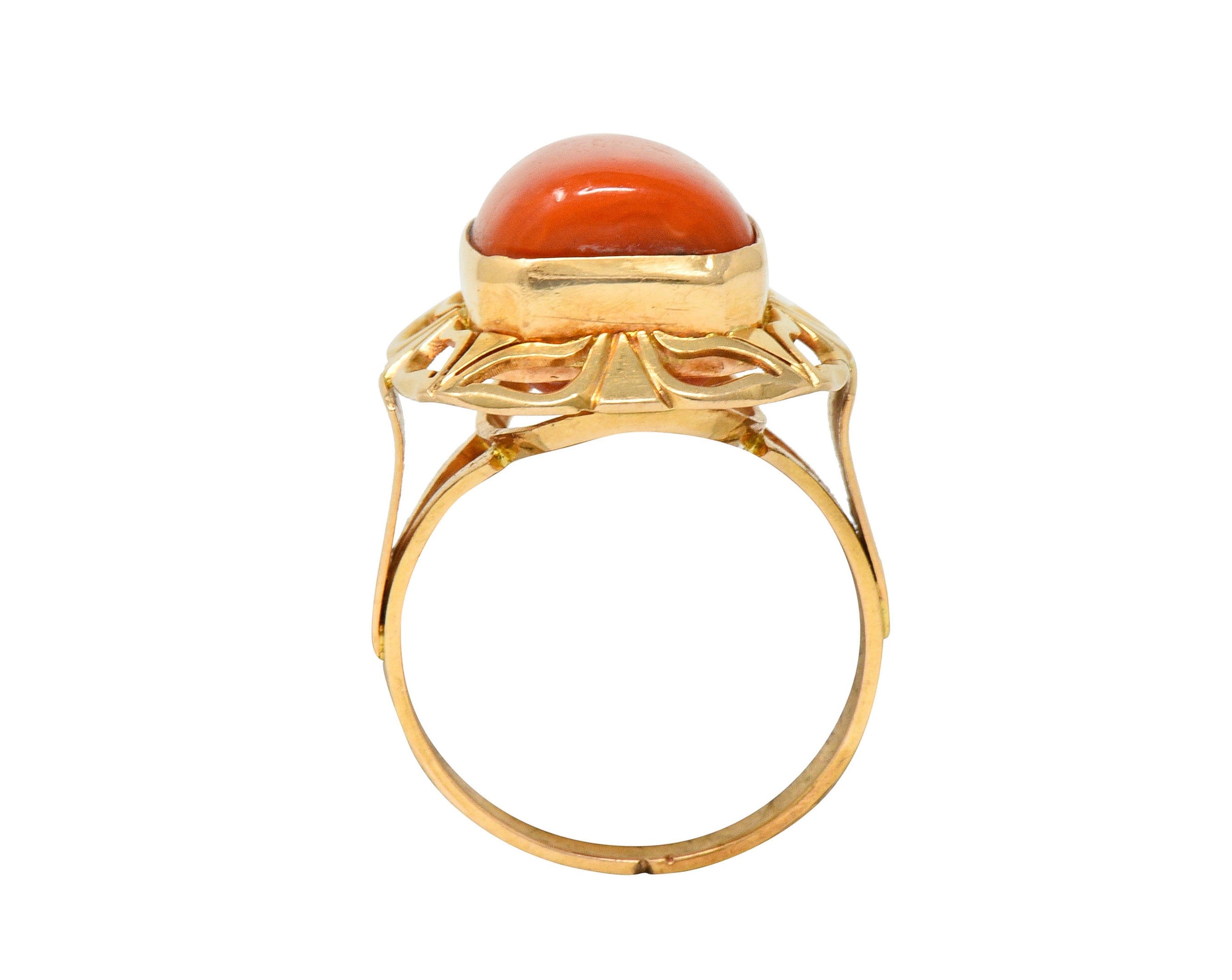 Retro Coral Cabochon 14 Karat Gold Floral Statement RingRing - Wilson's Estate Jewelry