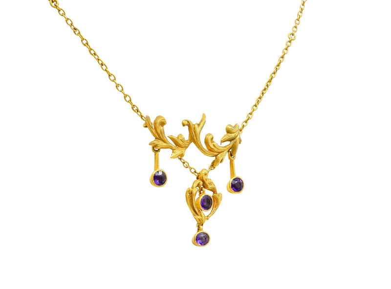 Art Nouveau Amethyst 14 Karat Gold Foliate Whiplash Swag NecklaceNecklace - Wilson's Estate Jewelry