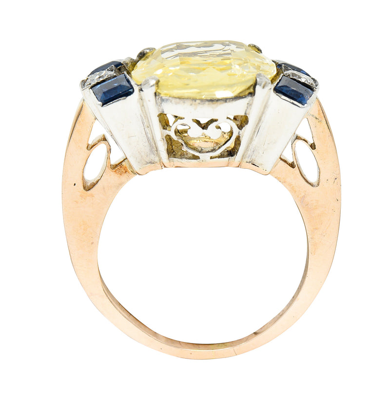 Art Deco 9.00 CTW Yellow Sapphire Diamond 14 Karat Gold Gemstone RingRings - Wilson's Estate Jewelry