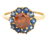 Vintage Fancy Orange Diamond Sapphire 14 Karat Yellow Gold Cluster Ring GIA Wilson's Estate Jewelry