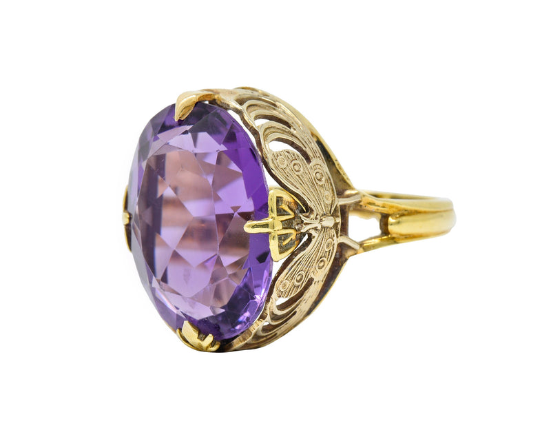 Art Nouveau Amethyst 14 Karat Two-Tone Gold Butterfly Statement RingRing - Wilson's Estate Jewelry