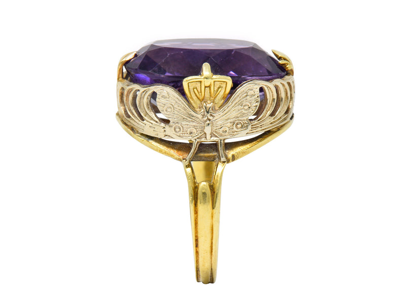 Art Nouveau Amethyst 14 Karat Two-Tone Gold Butterfly Statement RingRing - Wilson's Estate Jewelry