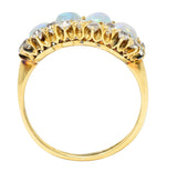Victorian 1.32 CTW Opal Cabochon Old European Cut Diamond 18 Karat Yellow Gold Antique Cluster Ring Wilson's Estate Jewelry