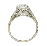 Late Edwardian 1.02 CTW Diamond 18 Karat White Gold Foliate Engagement Ring GIARing - Wilson's Estate Jewelry