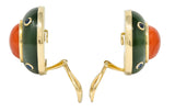 1990's Trianon Coral Jade Sapphire 14 Karat Gold Vintage Ear-Clip Earrings - Wilson's Estate Jewelry