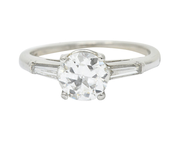 1950's Mid-Century 1.54 CTW Diamond Platinum Three Stone Engagement Ring GIARing - Wilson's Estate Jewelry