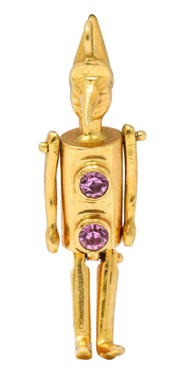 Retro Pink Sapphire 18 Karat Gold Articulated Pinocchio Charmcharm - Wilson's Estate Jewelry