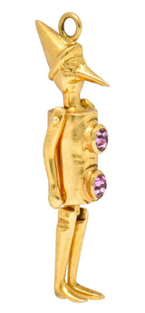 Retro Pink Sapphire 18 Karat Gold Articulated Pinocchio Charmcharm - Wilson's Estate Jewelry
