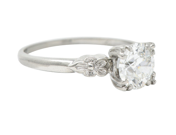 Late Art Deco 1.14 CTW Diamond Palladium Flower Engagement RingRings - Wilson's Estate Jewelry
