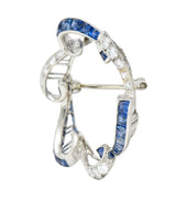Oscar Heyman 3.75 CTW Sapphire Diamond Platinum Scrolled Wreath BroochBrooch - Wilson's Estate Jewelry