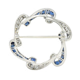 Oscar Heyman 3.75 CTW Sapphire Diamond Platinum Scrolled Wreath BroochBrooch - Wilson's Estate Jewelry