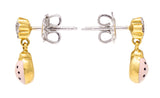 Aaron Basha Diamond Pink Enamel 18 Karat Two-Tone Ladybug Drop Earrings Wilson's Estate Jewelry