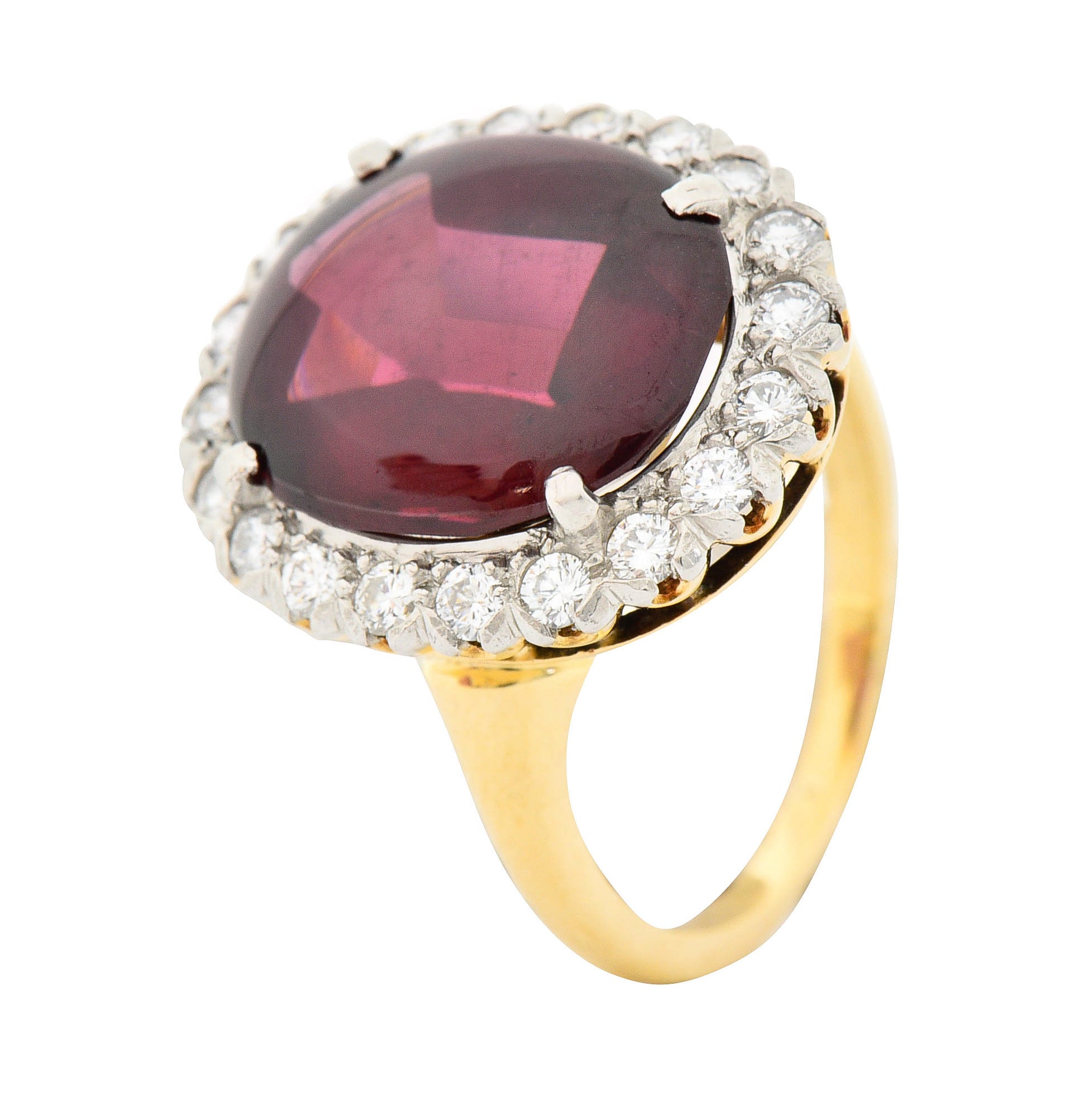 F&F Felger Garnet Cabochon Diamond Platinum-Topped 14 Karat Gold Cluster RingRing - Wilson's Estate Jewelry