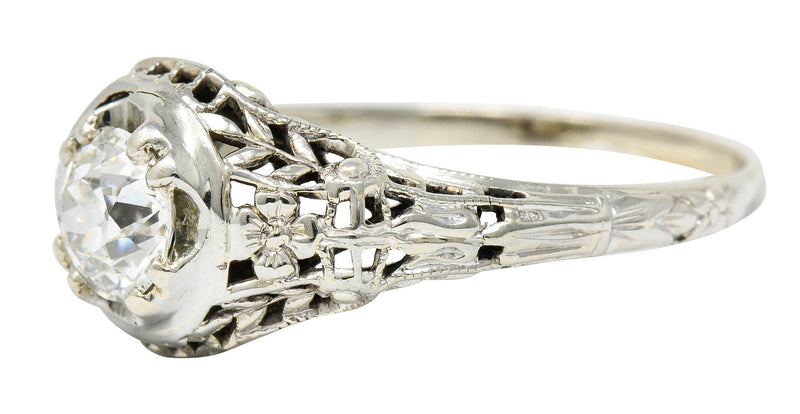 1920's Art Deco 0.65 CTW Diamond 18 Karat Gold Foliate Engagement RingRing - Wilson's Estate Jewelry