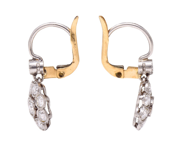 Vintage 1.50 CTW Diamond 18 Karat Two-Tone Floral Cluster Earrings Wilson's Estate Jewelry