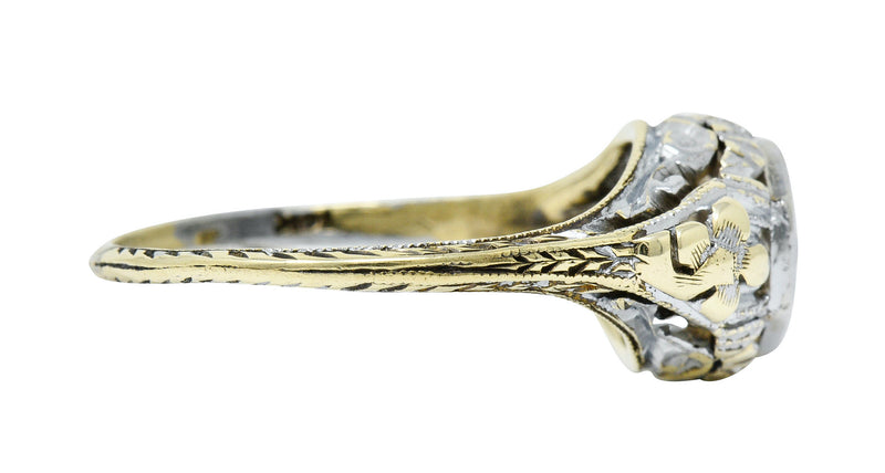Art Deco Old European Diamond 14 Karat Two-Tone Gold Floral Engagement RingRing - Wilson's Estate Jewelry