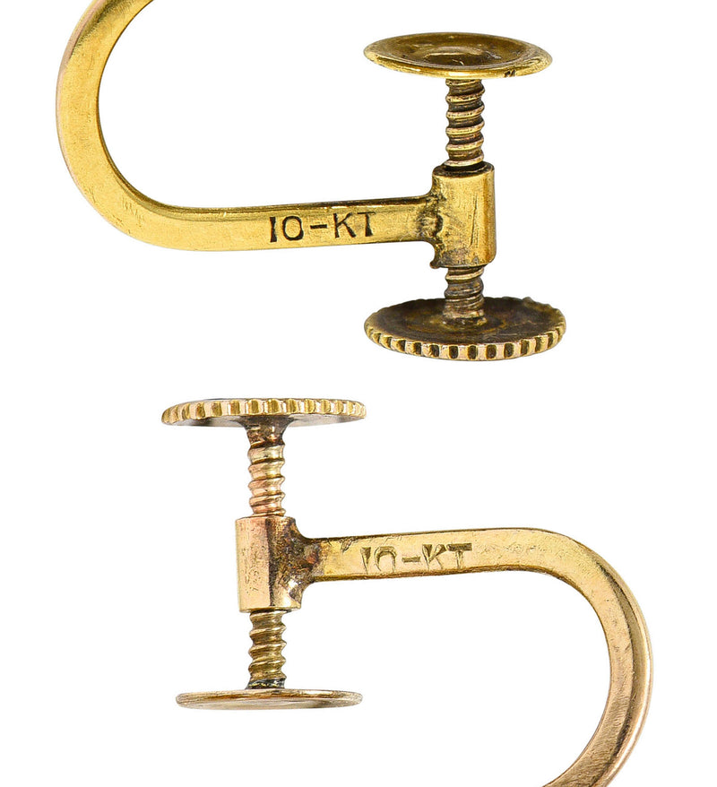 Arts & Crafts Moonstone 18 Karat Gold Foliate Screwback EarringsEarrings - Wilson's Estate Jewelry