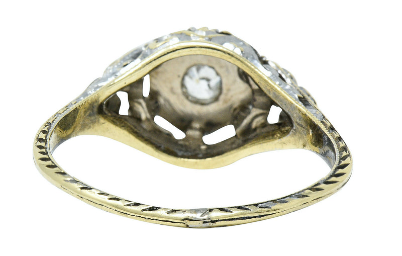 Art Deco Old European Diamond 14 Karat Two-Tone Gold Floral Engagement RingRing - Wilson's Estate Jewelry