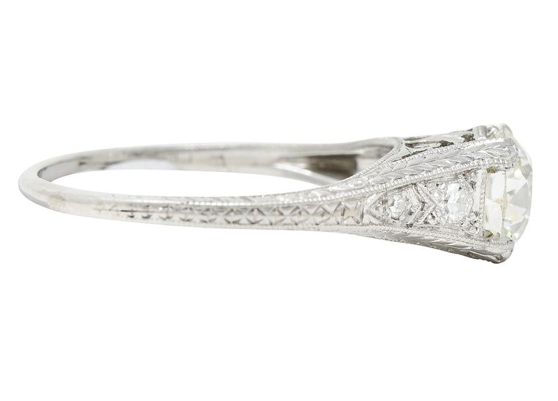 Late Edwardian Wheeler & Co. 1.48 CTW Diamond Platinum Engraved Engagement RingRing - Wilson's Estate Jewelry