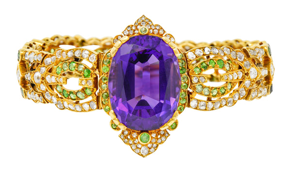 Suffragette Amethyst Demantoid Garnet Diamond 18 Karat Gold Decorous Braceletbracelet - Wilson's Estate Jewelry