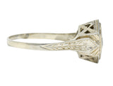 Art Deco 0.74 CTW Old European Cut Diamond 20 Karat White Gold Hexagonal Engagement Ring Wilson's Estate Jewelry