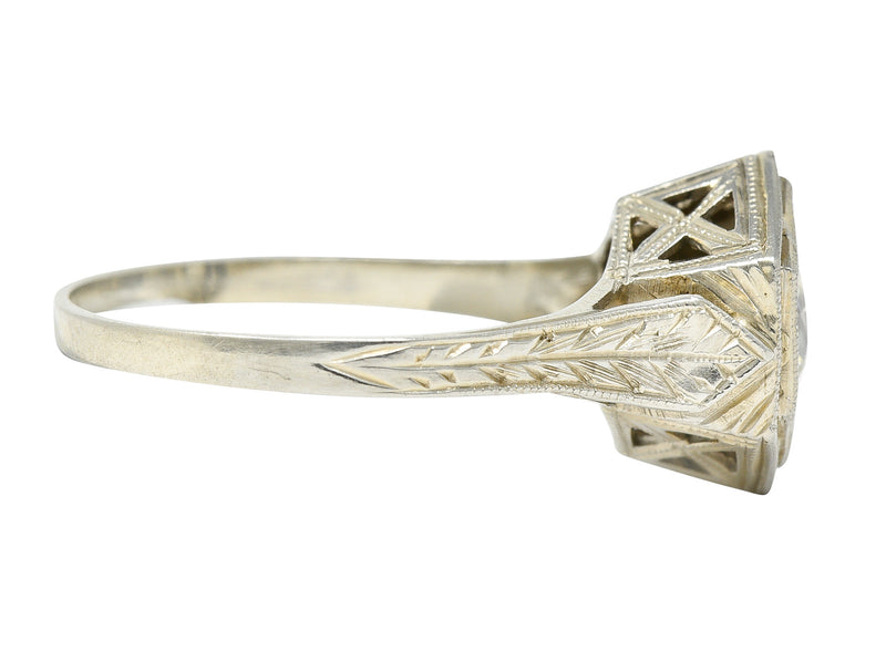 Art Deco 0.74 CTW Old European Cut Diamond 20 Karat White Gold Hexagonal Engagement Ring Wilson's Estate Jewelry