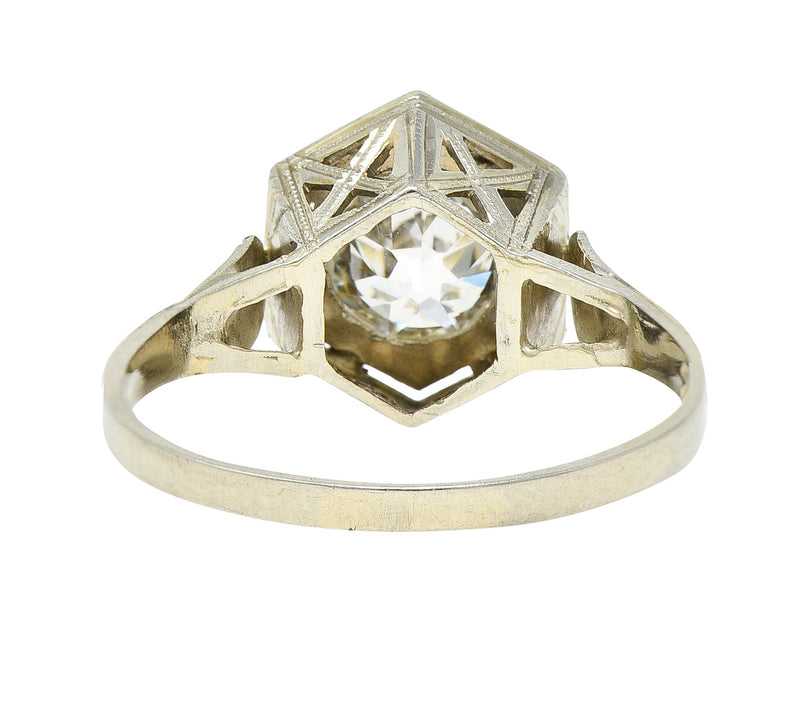 Art Deco 0.74 CTW Old European Cut Diamond 20 Karat White Gold Hexagonal Engagement Ring Wilson's Estate Jewelry
