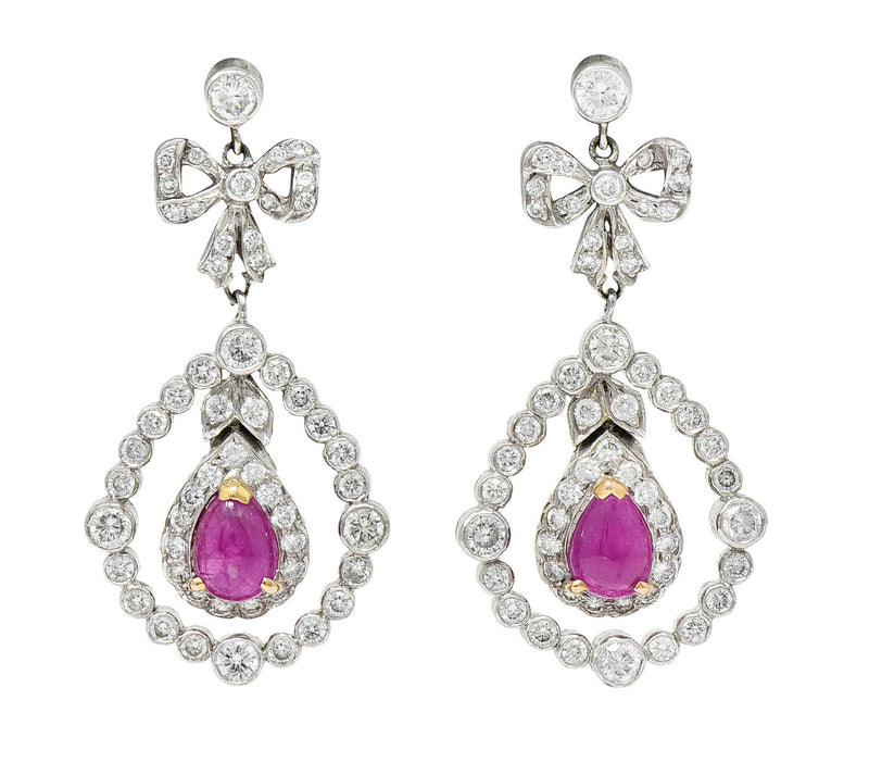 1950's Mid-Century 4.60 CTW Diamond Ruby 18 Karat Two-Tone Gold Drop EarringsEarrings - Wilson's Estate Jewelry