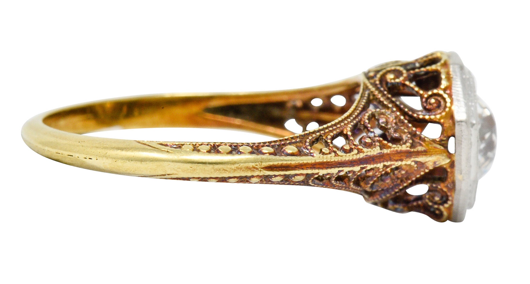 Edwardian 0.64 CTW Diamond Platinum-Topped 14 Karat Gold Filigree Engagement RingRing - Wilson's Estate Jewelry