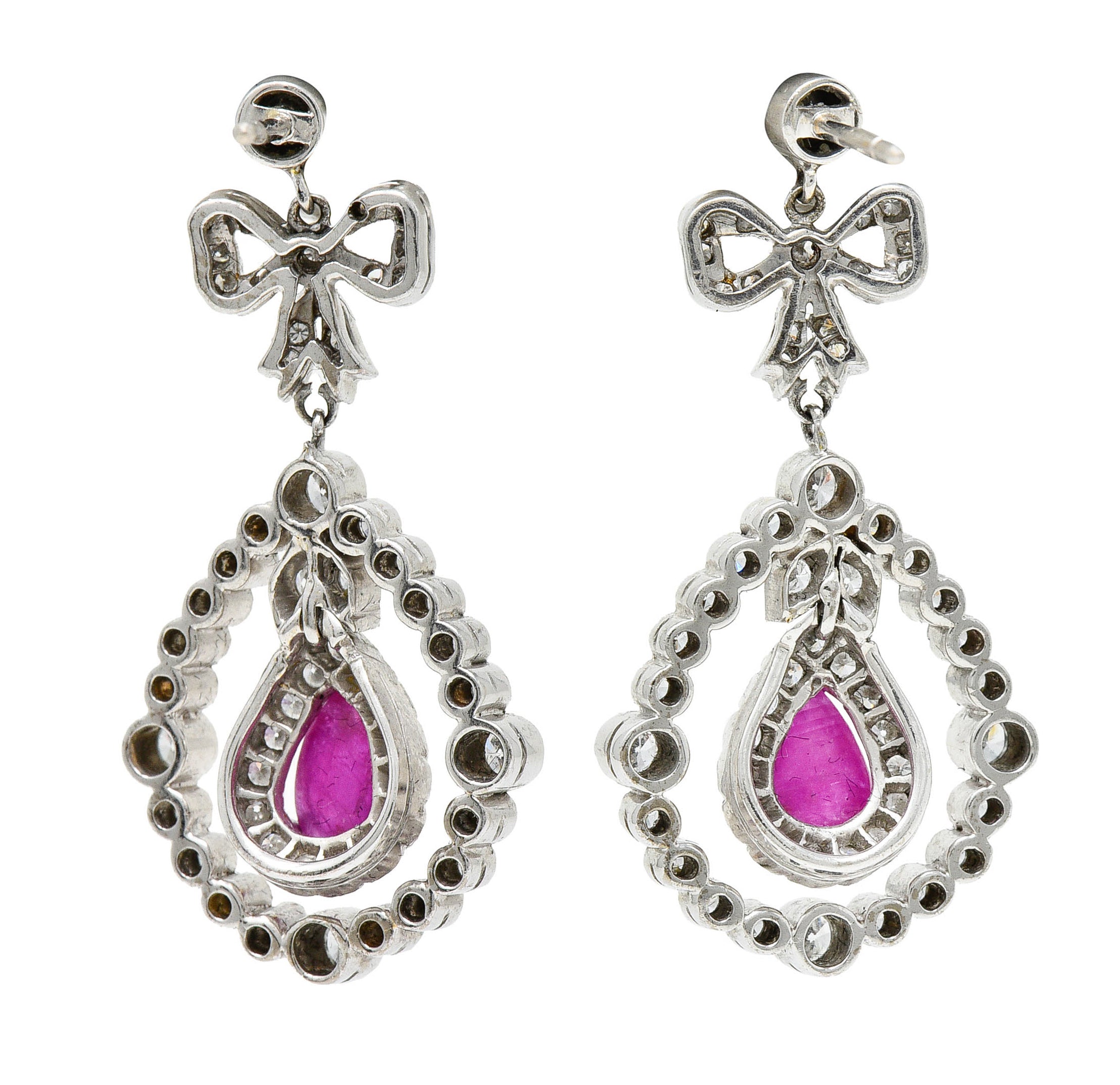 1950's Mid-Century 4.60 CTW Diamond Ruby 18 Karat Two-Tone Gold Drop EarringsEarrings - Wilson's Estate Jewelry