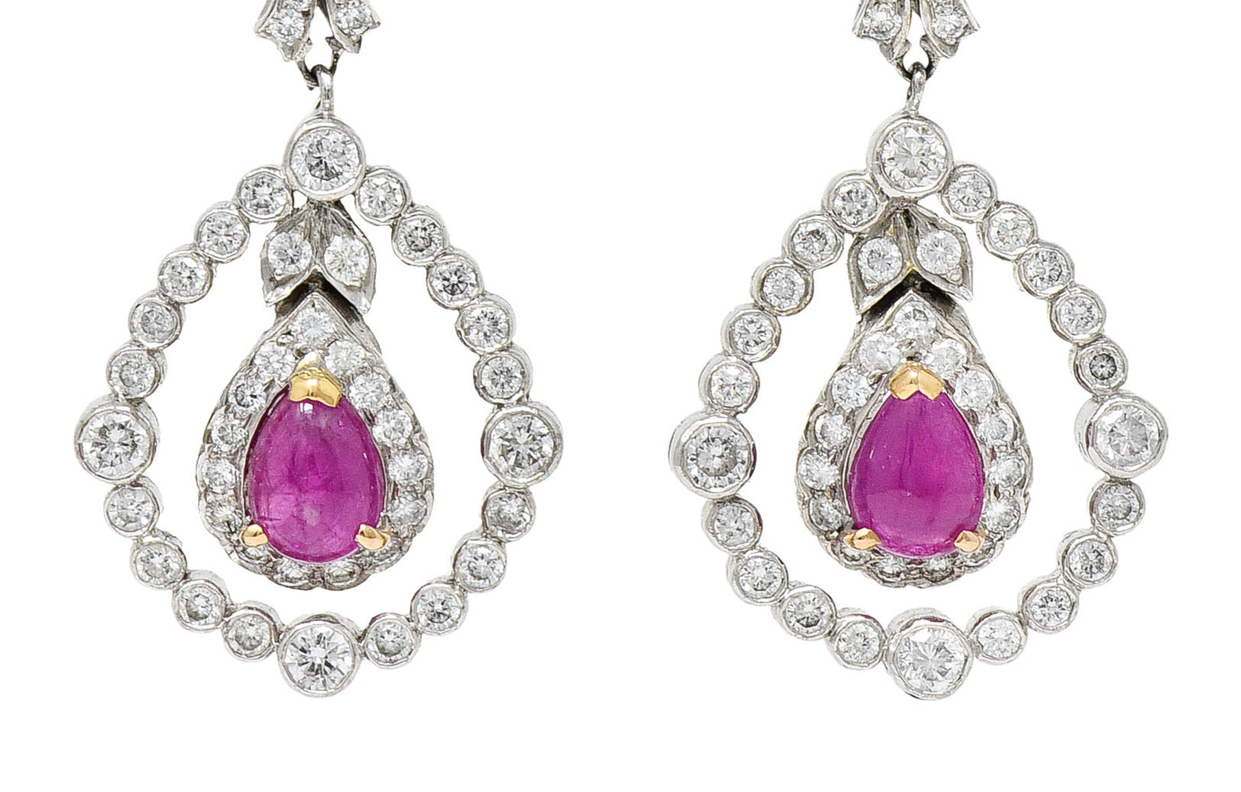 1950's Mid-Century 4.60 CTW Diamond Ruby 18 Karat Two-Tone Gold Drop EarringsEarrings - Wilson's Estate Jewelry