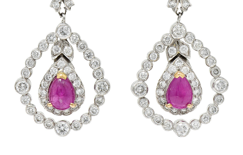 1950's Mid-Century 4.60 CTW Diamond Ruby 18 Karat Two-Tone Gold Drop EarringsEarrings - Wilson's Estate Jewelry