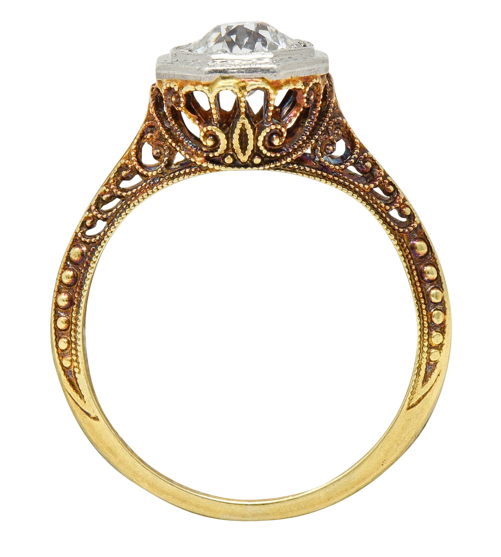 Edwardian 0.64 CTW Diamond Platinum-Topped 14 Karat Gold Filigree Engagement RingRing - Wilson's Estate Jewelry